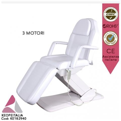 Poltrona Lettino Elettrica 3 Motori 3 Snodi Keope Lolly Bianca Cuscino Copri Foro Viso Braccioli Removibili Regolazione Altezza Schienale Gambe Ke-182940 Per Centri Estetici Spa Massaggitori Fiseoterapisti Trucco Trattamenti Estetista