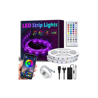 Striscia LED impermeabile, 15 m, sincronizzazione con musica, controllo app e telecomando, 5050 RGB, per TV, feste, camera da letto, stanza, cucina,