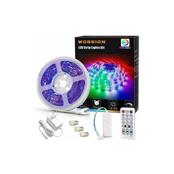 Striscia LED RGB da 5 m, con telecomando, striscia LED, striscia luminosa a LED, striscia autoadesiva, per camera da letto, TV, armadio, cambia características