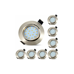 ® - Set di 8 faretti da incasso a LED, ultra piatti, 5 W, 230 V, in acciaio inox spazzolato, orientabili a 40° - Hibay en oferta