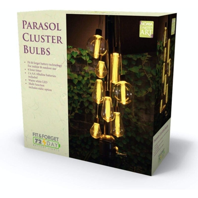 7 luci a grappolo per ombrellone con LED bianco caldo, funzionamento a batteria - Noma