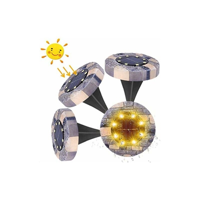Lampade a energia solare per esterni, 4 pezzi, IP65, impermeabili, in resina, per giardino, 8 LED, luce bianca calda, illuminazione da giardino,
