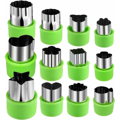 LITZEE 12 Pezzi Tagliabiscotti Frutta e Verdura - Con Manico Protettivo - Ideale Per Decorare Torte Biscotti Fondant Biscotti Pasticcini