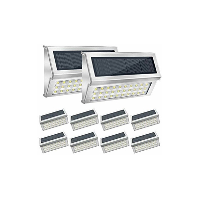 Lampada solare per esterni, 30 LED, lampada da giardino con sensore di luce, impermeabile, senza fili, per scale, recinzioni, grondaie, balconi,
