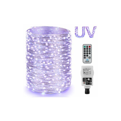 200 luci LED UV Shwarzzlight, catena di luci a LED dimmerabili, 20 m, luce UV LED, per interni, 8 modalitÃ di luce viola con telecomando, características