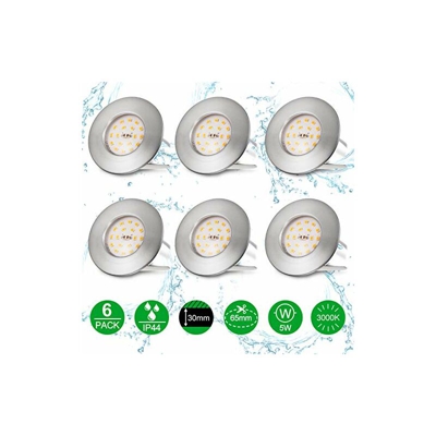 Faretto da incasso a LED 230 V, IP44, 25 mm, 3000 K, luce bianca calda, con 6 moduli LED da 5 W, 230 V, 500 lm, per il bagno, confezione da 6