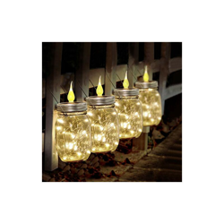 Confezione da 4 vasetti di vetro per conserve, a energia solare, senza fiamma, portacandele (bicchieri non inclusi) per patio, giardino, feste e precio