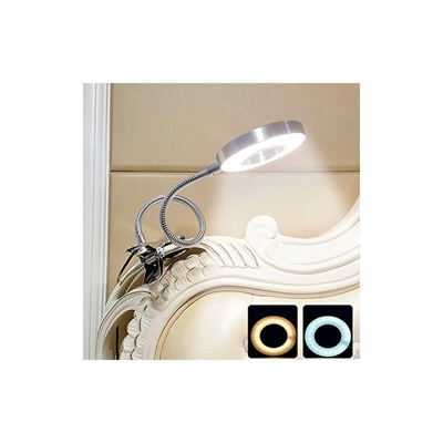Depuley - Lampada da scrivania con clip a LED, da 6 W, con morsetto da lettura, a collo di cigno, flessibile, in metallo argentato, luce bianca calda