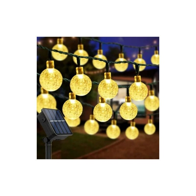 Catena di luci a energia solare per esterni, 8 m, 50 LED, per esterni, con sfere di cristallo, 8 modalità IP65, impermeabile, per giardino, alberi,