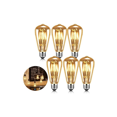 Lampadina vintage Edison a LED, E27, 4 W/220 V, ST64, luce bianca calda, 2500 K, illuminazione decorativa antica al centro della luce (6 pezzi)