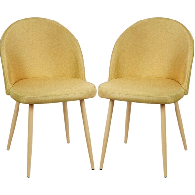 Jeobest - 2x Sedia da pranzo Sedia reclinabile Sedia da trucco Gamba in metallo giallo brillante