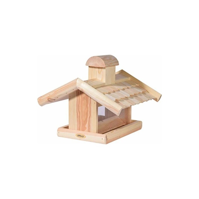 Casetta classica per uccelli selvatici con mangiatoia in argento, 38 x 38 x 30 cm, in pino naturale, 21277e - Dobar