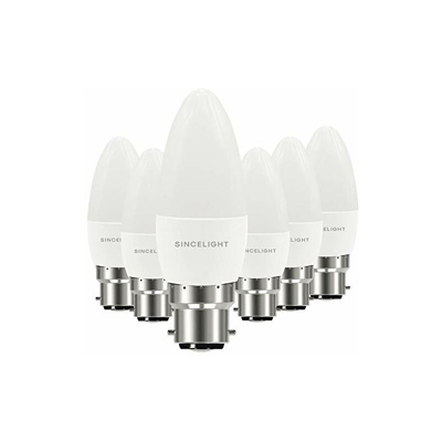 Lampadina a candela a LED B22, forma B35, con diffusore latteo, 5 Watt, bianco freddo 6500 K e RAâ??92 ad alta resa cromatica, equivalente a 500