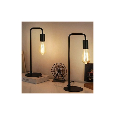 Set di 2 lampade da tavolo industriali in metallo, stile vintage, E27, per camera da letto, soggiorno, ufficio, colore nero