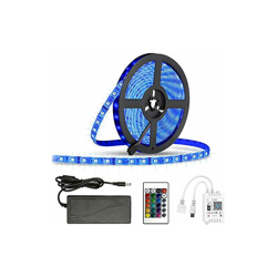 GEYUEYA - Striscia luminosa LED con telecomando, 5 m, impermeabile, per casa, 12 V, 5050, per sincronizzazione musicale, con alimentatore per casa, características