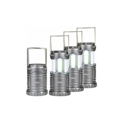 Lampada Campeggio Lanterna LED, 4 Lanterne Portatili Alimentate a Batteria, Luci Campeggio Pieghevole, di Emergenza, per Tenda, Trekking, Giardino