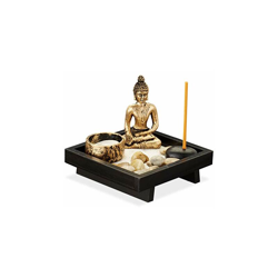 Giardino Zen, con Buddha, Pietre, Sabbia, Porta Incenso & Portalumino, Rilassante, Decorazione Feng Shui, nero, 1 pz - Relaxdays características