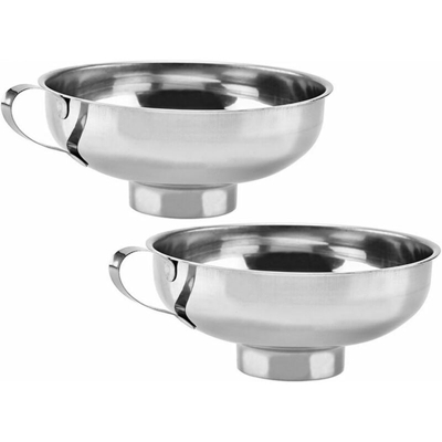 Imbuto per marmellata in acciaio inox - Imbuto con manico - Ausilio di riempimento per bicchieri - Imbuto in metallo Ø 14 cm, apertura Ø 6,4 cm