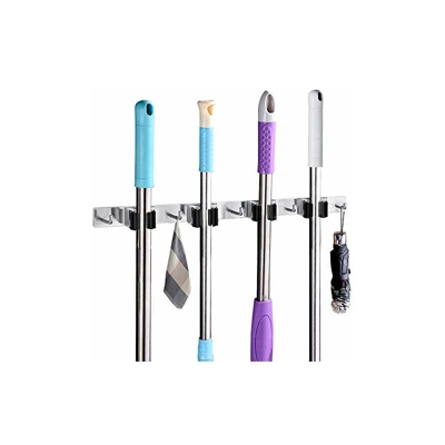 Supporto da Parete per Attrezzi, in Acciaio Inox, Autoadesivo, con 5 Ganci e 4 Ganci a sgancio rapido per la casa, la Cucina, Il Bagno, Il Garage, Il