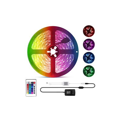 Striscia luminosa a LED, 5 m, 300 LED (SMD 3528), cambio colore, alimentatore di rete e telecomando, regalo di Natale, Halloween, Natale, festa di