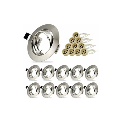 Set di 10 faretti da incasso GU10 in acciaio inox spazzolato con attacco GU10 per lampadine LED o alogene, orientabili, rotondi