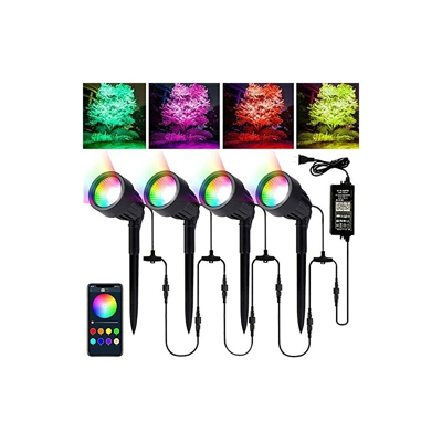 Illuminazione da giardino RGB, controllo tramite app, set di 4 faretti da giardino da 12 W con spina, lampada da giardino con cavo, IP65,