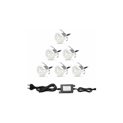 Set di 6 faretti LED da incasso per terrazza in legno, impermeabile IP67, faretti da incasso per esterni, 0,6 W DC12 V, luce bianca, kit mini lampada