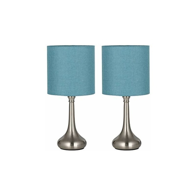 Set di 2 lampade da comodino, con paralume in tessuto e base in metallo, per camera da letto, soggiorno, ufficio, dormitorio studentato, blu chiaro
