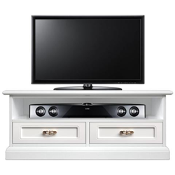 Porta Tv Basso In Legno Laccato Bianco Con 2 Comodi Cassetti, L: 106 - H 43 Cm en oferta
