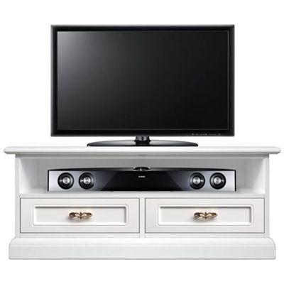 Porta Tv Basso In Legno Laccato Bianco Con 2 Comodi Cassetti, L: 106 - H 43 Cm