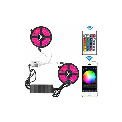 GEYUEYA - Striscia di luci a LED WiFi per sincronizzazione musicale, 10 m RGB, 12 V, 10 m, 5050 600 LED con cavo di alimentazione per casa, camera da