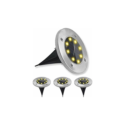 Luci solari a 8 LED, a energia solare, a prova di acqua, IP65, per esterni, illuminazione da pavimento in acciaio inox, per paesaggi, prato, cortile,