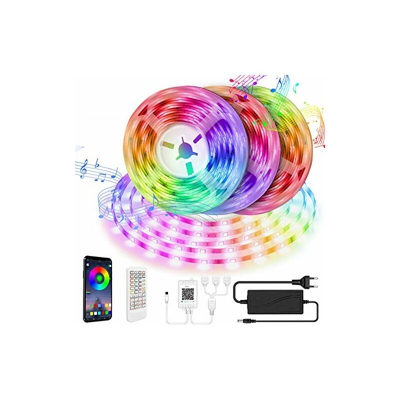 Striscia LED da 15 m, con controllo intelligente tramite app e telecomando 5050 RGB con controllo Bluetooth, sincronizzazione per musica, catena