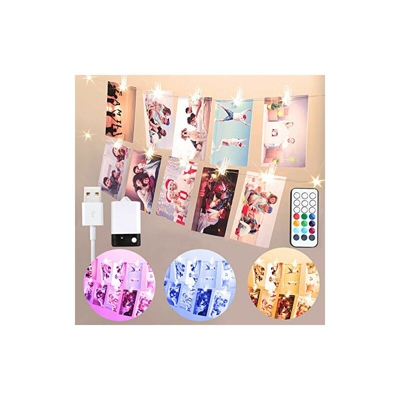 Starryever - Catena di luci a LED per camera, luce bianca calda e colorata, con clip per foto, alimentazione USB/a batteria, illuminazione