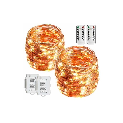 2 catene luminose a batteria, 10 m, 100 LED, telecomando, 8 modalitÃ , funzione timer, IP65, impermeabile, per interni ed esterni, matrimoni e feste
