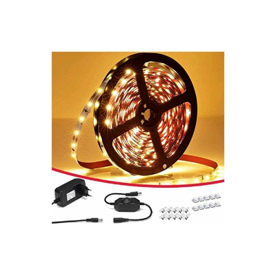 Striscia LED da 8 m, luce bianca calda, dimmerabile, 480 LED, luce bianca calda, autoadesiva, 2835, con alimentatore di rete da 12 V, per specchio,