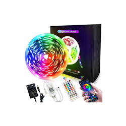 5050 - Striscia LED RGB da 10 m, con telecomando 40 K e app Bluetooth, con alimentatore di rete da 12 V, per feste, camera da letto, TV - Masqudo en oferta