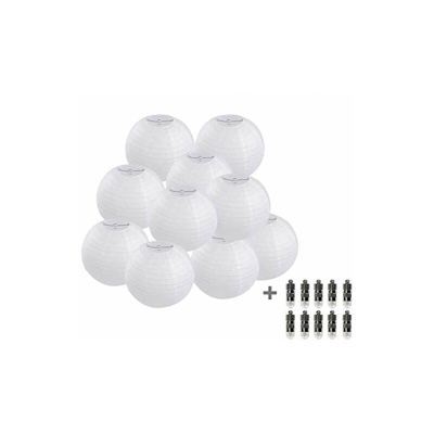 10 lanterne di carta 30 cm bianche + 10 mini palloncini a LED a luce bianca calda, forma rotonda, paralume per matrimonio, decorazione per feste e