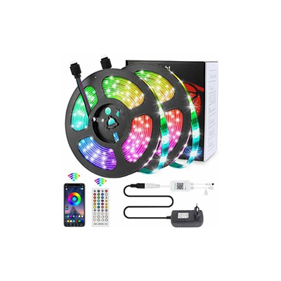 Striscia LED da 10 m, per la sincronizzazione musicale, impermeabile, cambia colore, luminositÃ regolabile, con telecomando, app Bluetooth, controllo