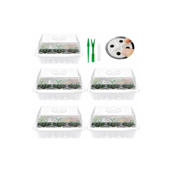 Mini serra da giardino, vassoio per sementi con coperchio/etichette/utensili per la semina con 12 celle, per germinazione, crescita di semi (5 pezzi, características
