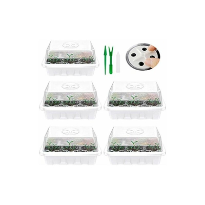 Mini serra da giardino, vassoio per sementi con coperchio/etichette/utensili per la semina con 12 celle, per germinazione, crescita di semi (5 pezzi,