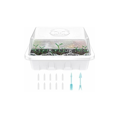 10 contenitori per semina con coperchio, mini serra per semina, trasparente, idratante, calore, vassoio per semina, 18 x 14 x 5 cm, con 12 celle, per