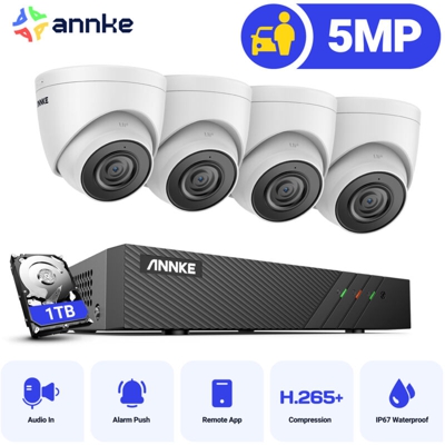 ANNKE Sistema di videosorveglianza di rete PoE Super HD 5MP, NVR di sorveglianza 8CH con compressione video H.265 con 4 telecamere impermeabili HD da