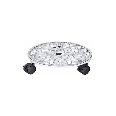Carrello per Piante Antik Ã? 29 x 6,5 cm I Carrello per Fiori per Interni ed Esterni I Portavaso in ghisa, Bianco I con Ruote, 2 con Freno I Portata