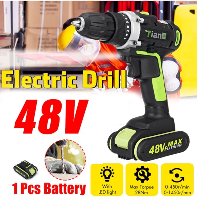 Trapano elettrico a batteria ricaricabile da 48 V per la lavorazione del legno (verde, con 2 batterie)