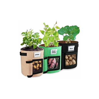 3 sacchetti per patate â?? Sacchetti per piante, 7 Gallons Grow Bag da giardino, in tessuto non tessuto, con finestra per patate, pomodori (tricolo)