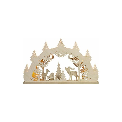 Wigla SB7HF-LED - Arco luminoso 'famiglia di cervi' a 7 luci garantite dai Monti Metalliferi in legno naturale