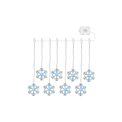 AMARE - Tenda in acrilico a LED, 8 fiocchi di neve, lunghezza 84 cm Cavo da 1,5 m), bianco freddo, certificato CE + GS, per interni ed esterni, timer