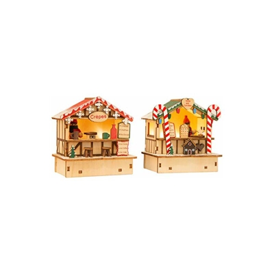 Small Foot 11787 WeihnachtsmarkthÃ¼tten Crepes und SÃ¼Ã?es aus Holz, Zwei HolzhÃ¼tten mit LED-Beleuchtung, Weihnachtsdeko beleuchtet Decorazione,