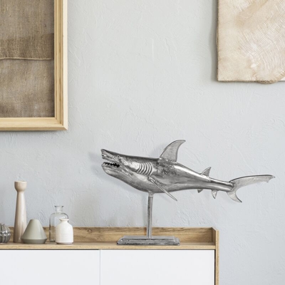 Statua decorativa squalo alluminio argento design marittimo 68 cm ® - Womo-design